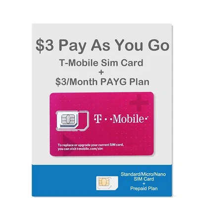 T-Mobile Prepaid Pay As You Go $3/Month Plan and Sim Card $0.1 per Text/Min - Image 1 of 4