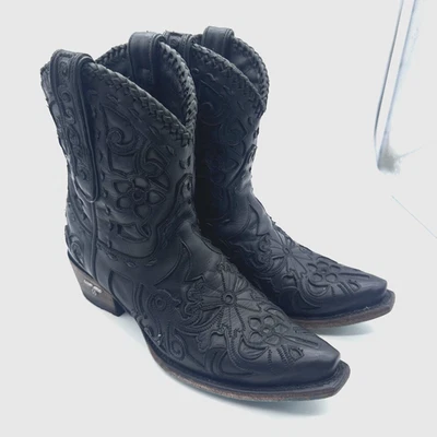 LANE Women Black Leather Robin Boho Moto Western Cowboy Core Whimsigoth Boots 7 - Image 1 of 4