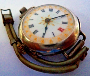 ANTIQUE 1913 FAMOUS RED 12 SILVER POCKET WATCH,GOLD PAINTED DIAL, WORKING - Picture 1 of 16