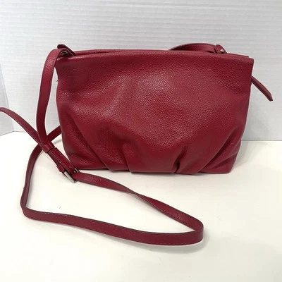 Zara Red Soft Leather Gathered Crossbody handbag Purse Pockets Small Zippered - Image 1 of 4
