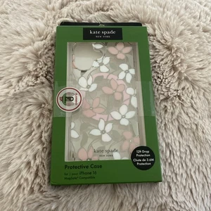 Kate Spade New York - FUNDA Protectora iPhone 16 Rosa Blanco Flores Gemas MagSave - Imagen 1 de 1