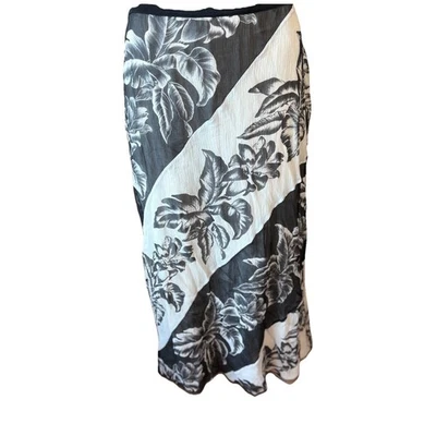 Tommy Bahama Seda Mujer 10 Falda Larga Estampado Floral Hawaiano Negro Blanco Foto 1 de 4
