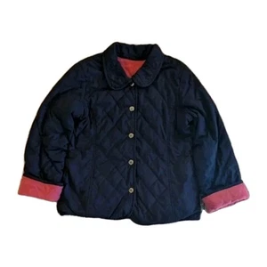 Lands End Reversible Quilted Barn Coat, Navy and Pink, Girls Size 6X - Picture 1 of 11