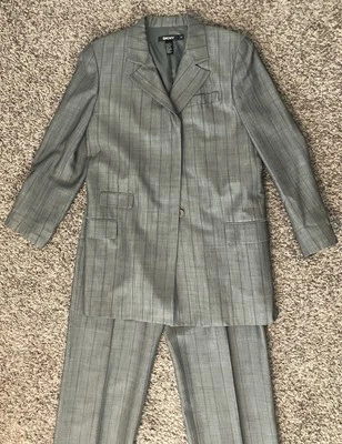 Traje Pantalón Vintage DKNY Pistola Metal Gris Pin Rayas Talla 10 Foto 1 de 4