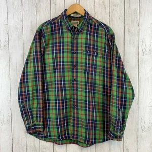 LL. Bean Green Scotch Plaid Traditional Fit Flannel Button Down Size Large - Picture 1 of 13