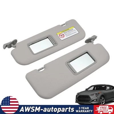 Sun Visor Pair Set For 2012-2015 Hyundai Veloster Driver & Passenger Side Gray Foto 1 de 4