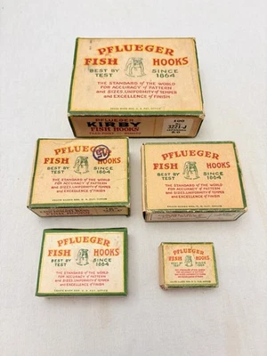 5 винтажных коробок рыболовных крючков Pflueger - Изображение 1 из 4