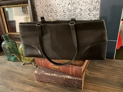 Bolso de Hombro Y2k Banana Republic Lana con Borde de Cuero Marrón Foto 1 de 4