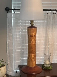 COOL! VINTAGE MID CENTURY MODERN DANISH PATCHWORK LAMP W/ NEW LAMPSHADE - Picture 1 of 8