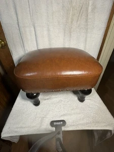 Small Foot Stool Brown Leather Vintage Upholstered Footrest. Very Good Condition - Picture 1 of 7