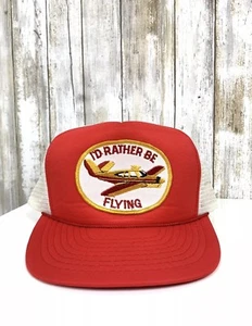 I'D RATHER BE FLYING Patch Mesh Trucker Snapback Hat Cap White Red Vintage Retro - Picture 1 of 8