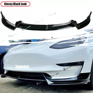 Alerón divisor de labios parachoques delantero negro brillante estilo V para Tesla Modelo 3 17-23 - Imagen 1 de 12