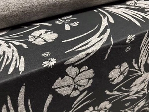 Super Soft Knitwear Jersey Fabric, Per Metre - Stylised Flower Print - Black - Picture 1 of 3