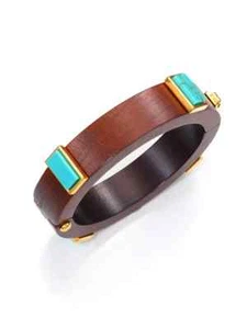Lizzie Fortunato Armreif Türkis Holz Armreif Bracelet Kubist Scharnier gyuhj - Bild 1 von 6