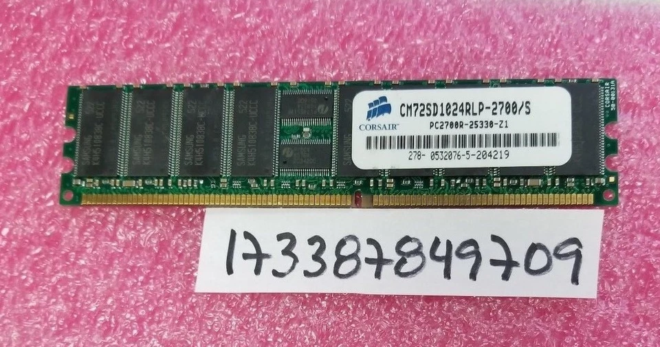 1GB PC DDR1 PC2700R CL2.5 2700R DDR1-333MHZ 333 184PIN ECC-REG RDIMM  64X8 2RX8 - Image 1 of 1