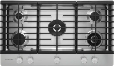 Газовая варочная панель KitchenAid 36 дюймов из нержавеющей стали на 5 горелок - KCGS956ESS - Изображение 1 из 4
