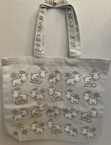 NEU Beekman 1802 Winter Goat Sled Print Lightweight Canvas Tote Bag Orig Wrap - Bild 1 von 6
