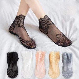 5 pairs of women's lace transparent ankle socks, breathable, floral, and stylish - Picture 1 of 7
