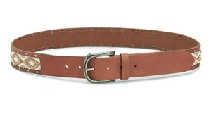 Lucky Brand - Womens M - $79 - Diamond Beaded Brown Leather Studded Waist Belt - Picture 1 of 3