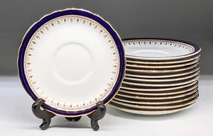 Aynsley Bone China Leighton Cobalt and Gold Cream Soup saucers - Picture 1 of 4