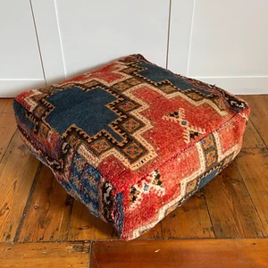 Vintage Kilim Floor Cushion Pouf Footstool Carpet Moroccan Handwoven Stuffed - Picture 1 of 18