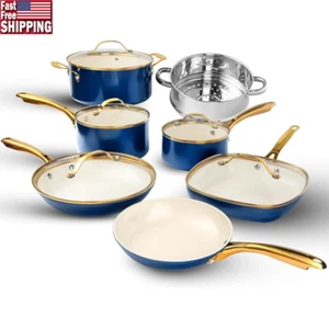 12 Piece Nonstick Ceramic Cookware Set Kitchen Pots Pans Skillets Oven Safe New - Picture 1 of 15