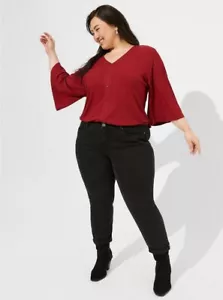 Torrid Textured Jersey V-Neck Button Down Dolman Crop Top Plus Size 4X Red New - Picture 1 of 18