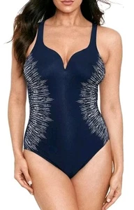 NEW $188 MIRACLESUIT SILVER SHORES TEMPTRESS ONE PIECE SWIMSUIT IN BLUE SZ 10 - Picture 1 of 7