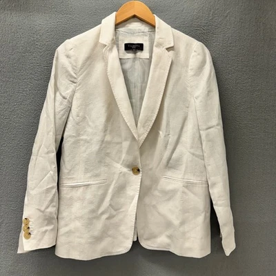 Talbots Linen Blazer Womens Petite 10 10P White Coastal Jacket Single Button - Image 1 of 4