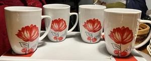 Set Of 4 Gibson Motif Poppy Red Peony Flower Floral Coffee Tea Ceramic Mugs Cup - Picture 1 of 7