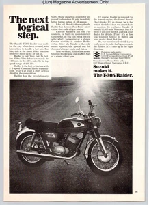 Suzuki T-305 Raider Two-Stroke Motorcycle Promo Vintage 1968 Advertisement - Picture 1 of 5