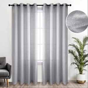 Silver Bedroom Curtains 1 Panel Grommet Window Drape Luxury Metallic Glitter ... - Picture 1 of 7