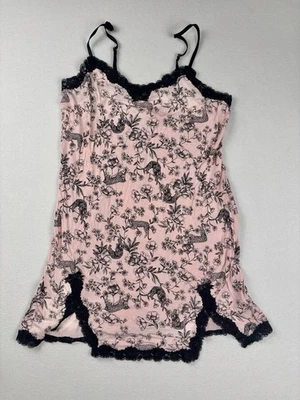 Betsey Johnson Pink Floral Leopard Lace Trim Slip Dress Size L - Image 1 of 4