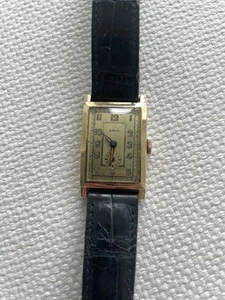 Laco Damenarmbanduhr 585 Gold mit schwarzen Lederarmvand - Bild 1 von 6