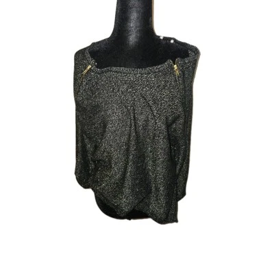 Suéter BISOU BISOU Para Mujer Talla L Negro Dorado Metálico Tallas Frontales Cremallera Cuello Barco Foto 1 de 4