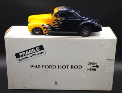 Danbury Mint 40 1940 Ford Coupe Hot Rod Collectible Car Dk Blue & Yellow Flames - Image 1 of 4