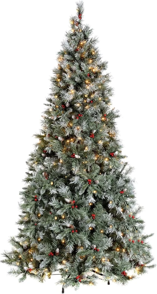 WERCHRISTMAS 5ft Scandinavian Blue Spruce Prelit Christmas Tree Pine Cone and Berries 200 LED