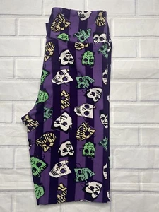 Lularoe Tween Leggings Halloween Holiday Stripes Purple Masks NWOT - Picture 1 of 6