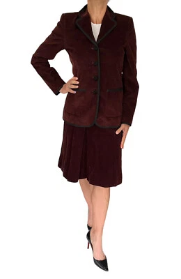 Blazer Chaqueta y Falda Plisada RENA LONG AZUL Granate Pana Traje Conjunto Talla 6 Foto 1 de 4