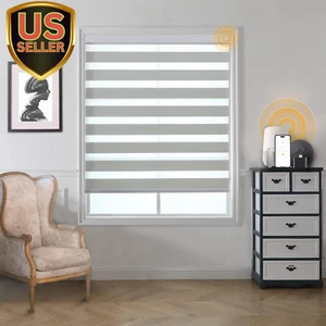 Motorized Zebra Blinds Smart Blinds with Remote Electric Shades for Indoor Windo - Picture 1 of 8