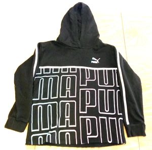 Puma Youth XL (16) Black Oversized Print Logo Hoodie Sweatshirt - Picture 1 of 8