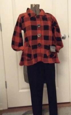 Cárdigan WILLOW WONDERLY GRANDE Cuadros Cuello 4 Botones, Talla Grande S/M NUEVO CON ETIQUETAS $150 Foto 1 de 4