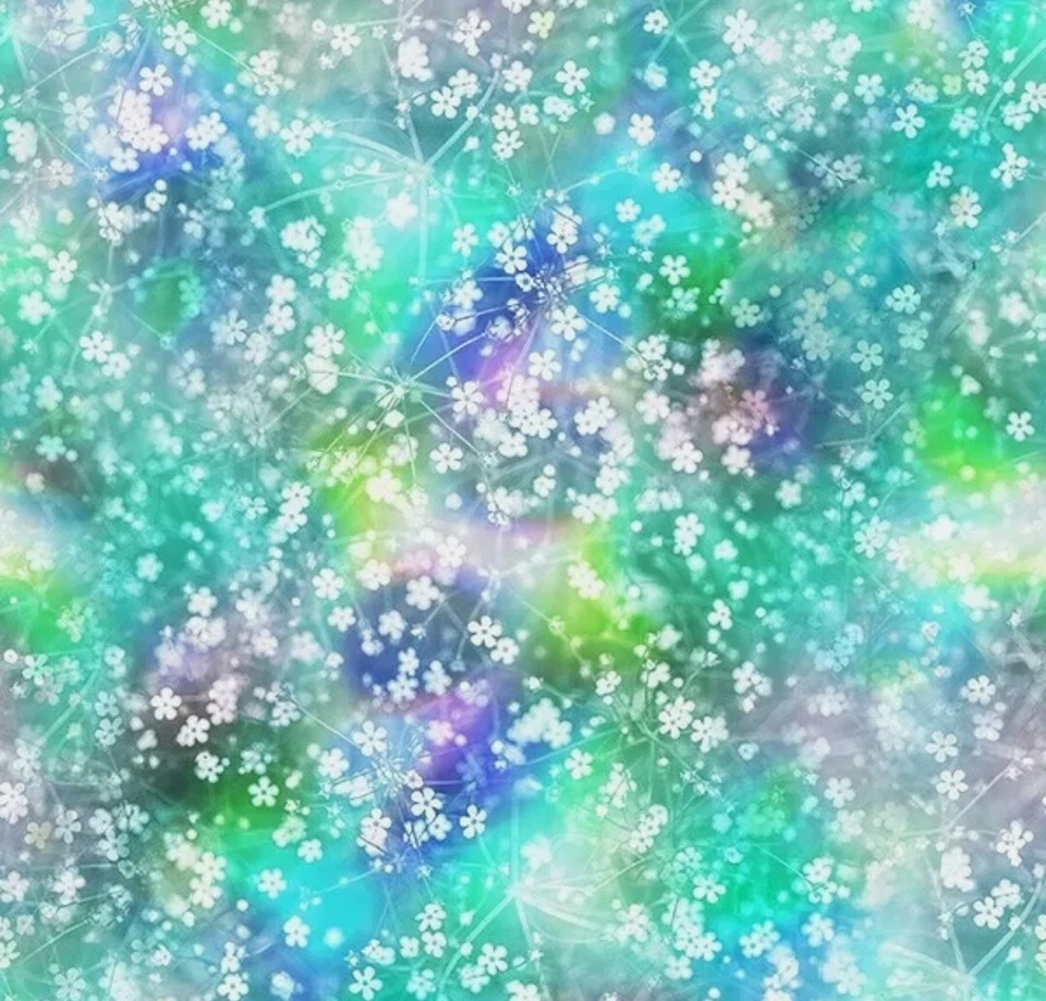 Garden Bliss by Hoffman Turquoise Flower Cotton Quilt Fabric by the Yard - Image 1 of 1