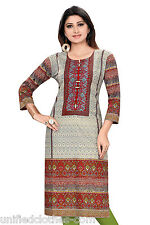 Indian Pakistani Style Long Printed Cotton Kurti Tunic Kurta 374 Med (36) Top