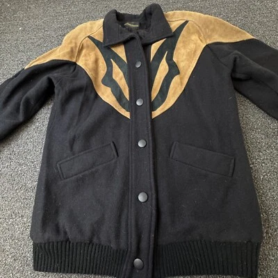 Chaqueta de Cuero Michelle Francois Lana Negra Marrón Abotonada De Colección Para Mujer Med Foto 1 de 4