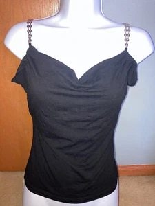 Bebe Top Black Formal Cocktail Vintage Y2K Bling Silver Small Pre Own Pretty - Picture 1 of 12