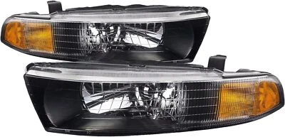 Black 2002-2003 Mitsubishi Galant Headlights Halogen Headlamps Pair Left+Right - Image 1 of 4