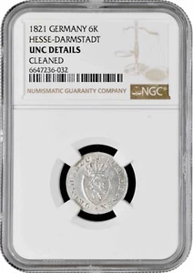 Hesse-Darmstadt 6 kreuzer 1821, NGC UNC Det., "Grand Duke Louis I (1806 - 1830)" - Picture 1 of 2