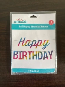 NIP Way To Celebrate Foil Happy Birthday Banner 7 ft (2.13m) Rainbow Colorful - Picture 1 of 2