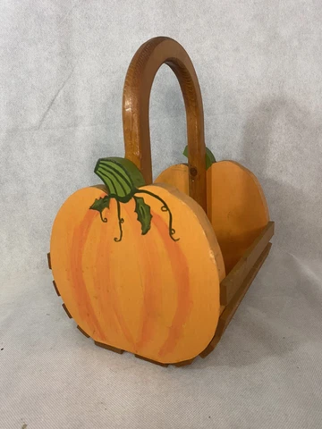 HAND Made Painted Basket Box Folk Art Wood  Pumpkin Handmade Kentucky Fall Cover